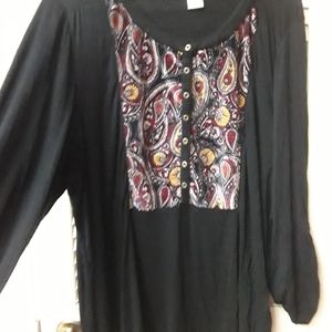 Black Velvet Patch Paisley Button Up Laagen Top 1X